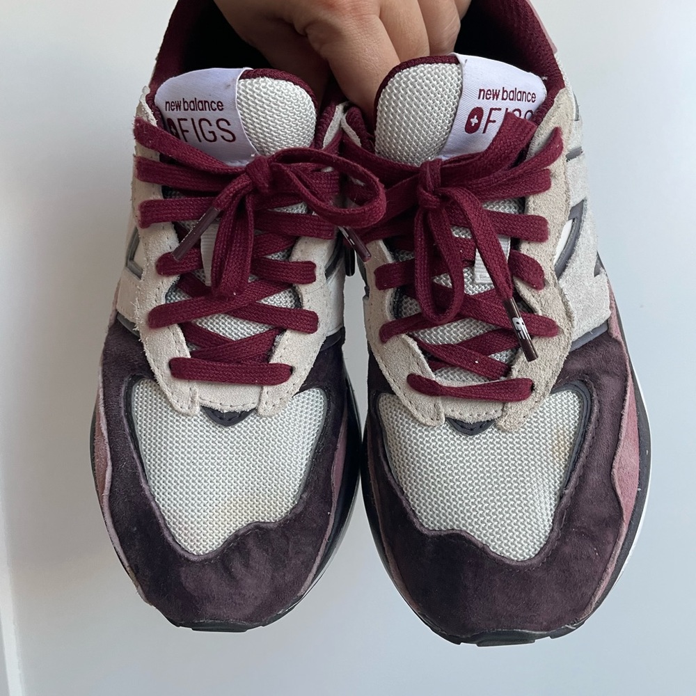 FIGS 5740 New Balance limited edition sneakers, size 6, white, burgundy, pink